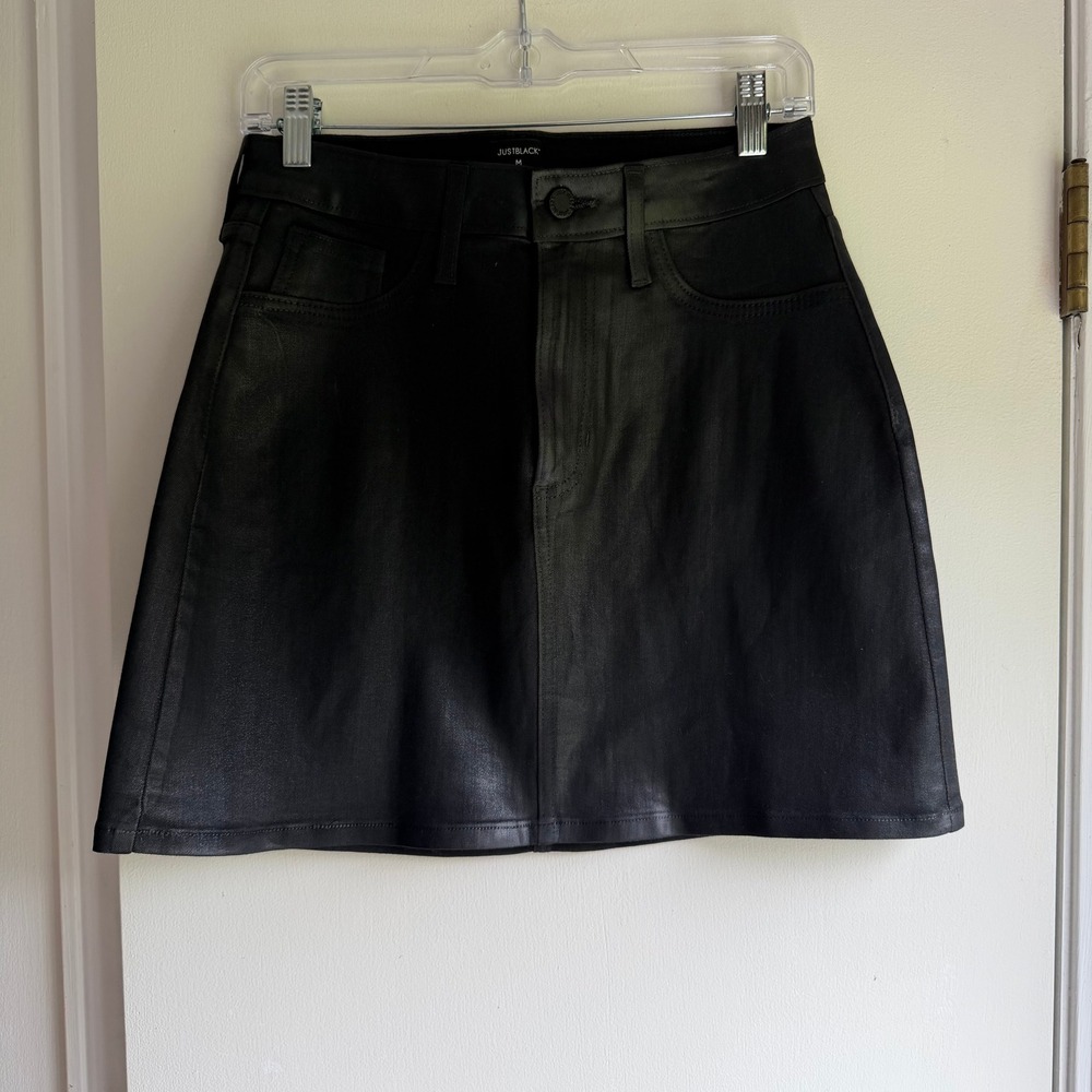 Just Black Denim Coated Black Mini Skirt A-Line CD211K Made in USA Women Size M
